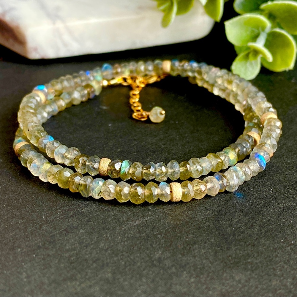 Labradorite Beaded Necklace Choker In 14k Gold